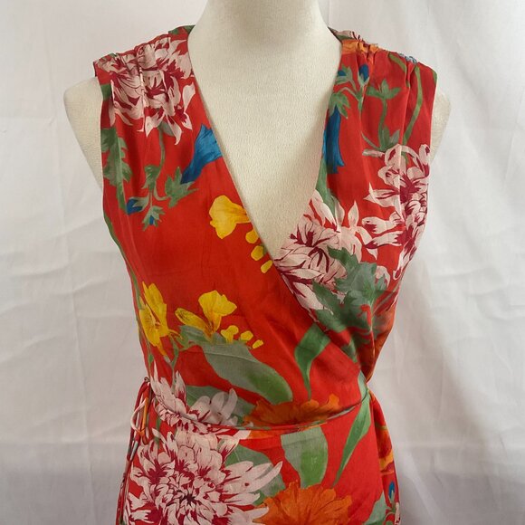 Alice + Olivia Wrap Dress 6 Floral Red Blue Green Yellow Orange Sleeveless - Picture 3 of 12